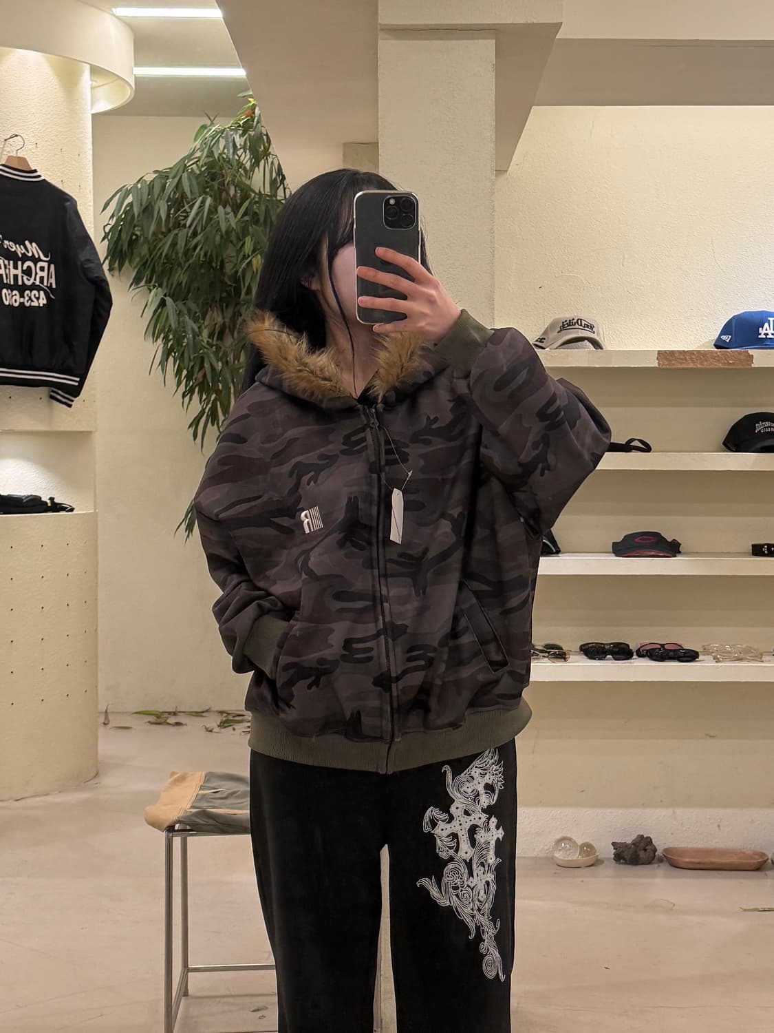 브라운 카모 퍼 후드 집업 U231 상품이미지1