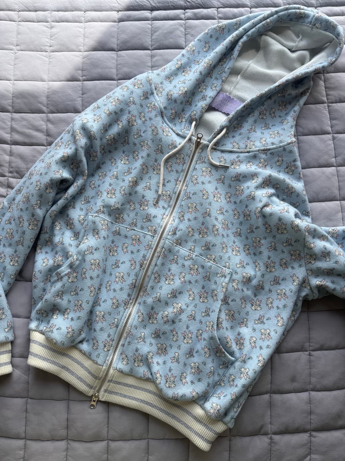 민지에나 래빗 플러피 후드집업 sky blue 상품이미지2