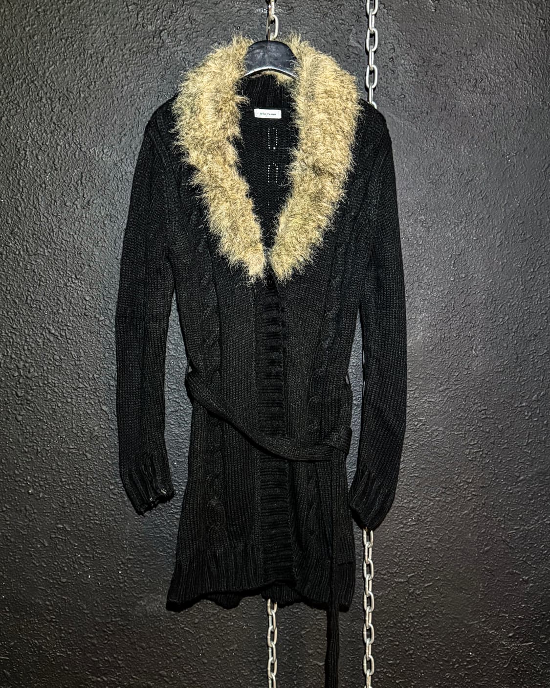 Fur Trim Black Long Knit Cardigan 상품이미지1