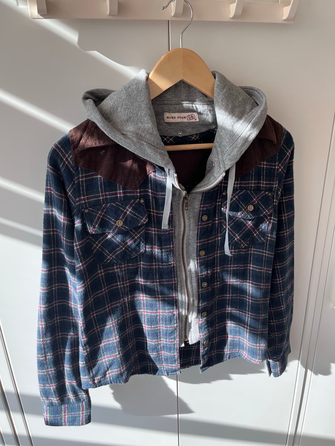 Rush hour 후드 레이어드 체크 남방 집업 상품이미지3