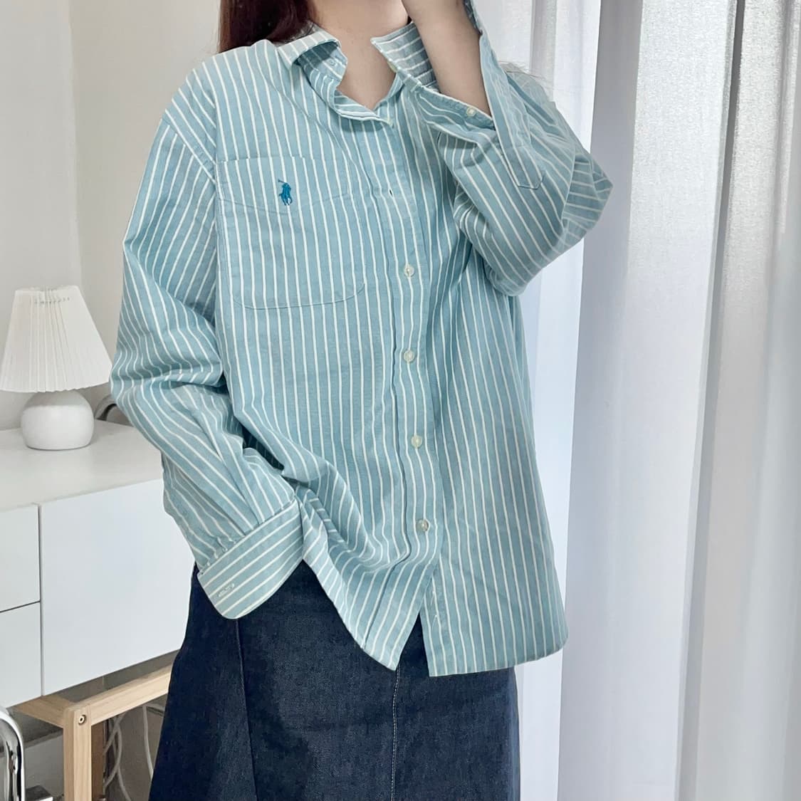 [정품] 폴로 블루 / 블루포니 화이트 스트라이프 포켓 셔츠 [ L ] 상품이미지2
