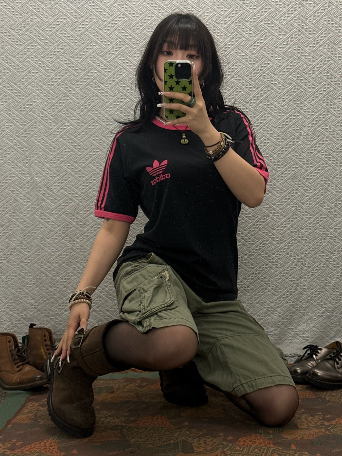 아디다스 Y2K 빈티지 블랙핑크 링거티 반팔티 K0192 상품이미지1