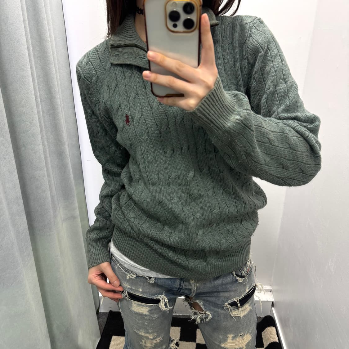 폴로 그린 케이블 반집업 니트 상품이미지1