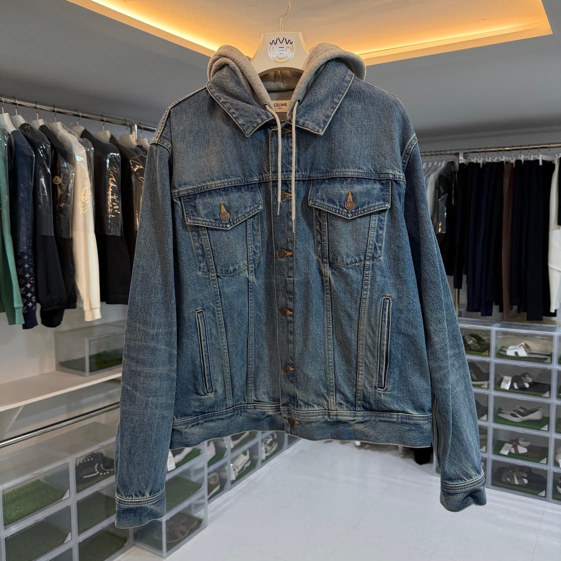 [리오브] 셀린느 백로고 청 후드 데님 자켓 상품이미지2