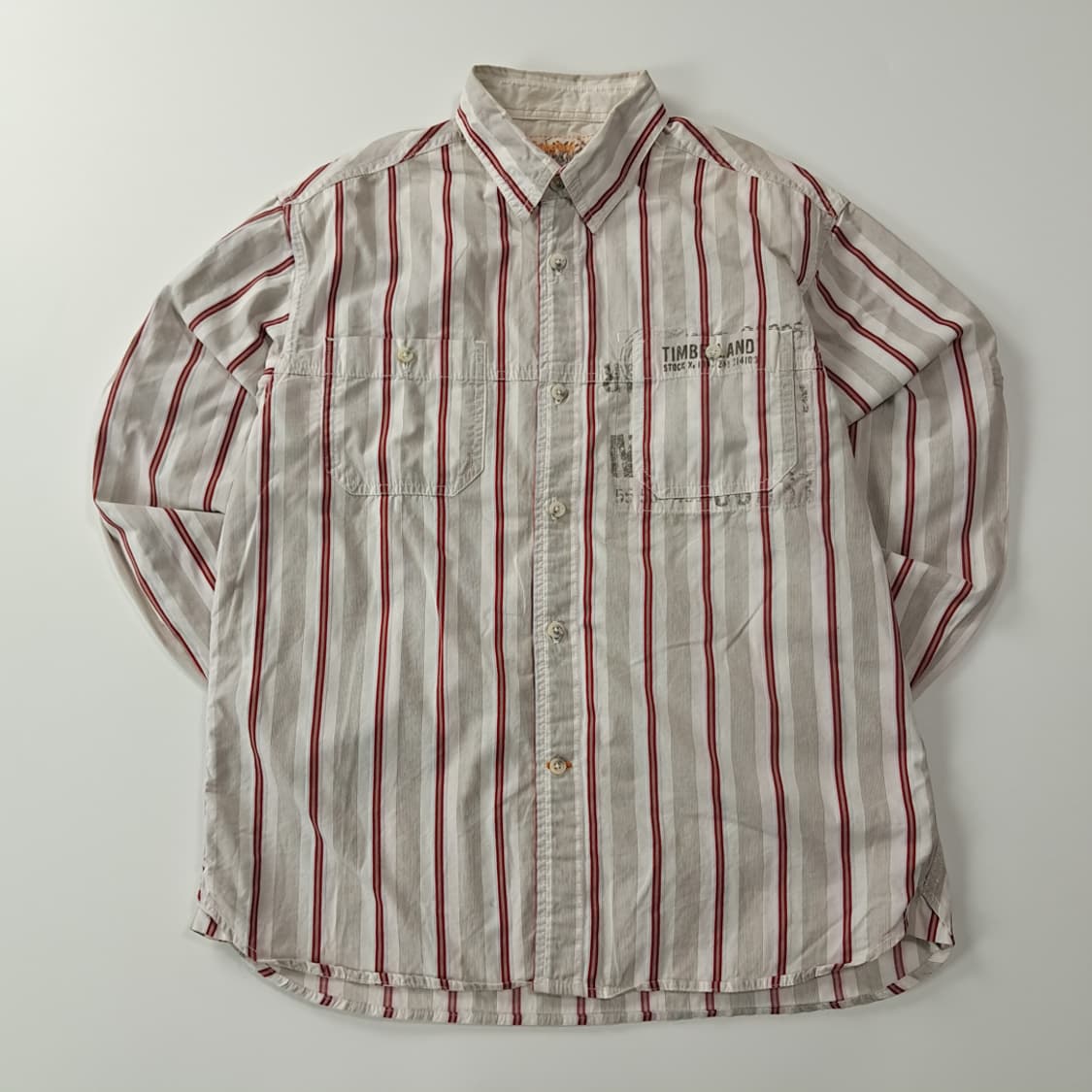 CK382 XL 팀버랜드 00s 레드 스트라이프 롤업 셔츠 남방 상품이미지1