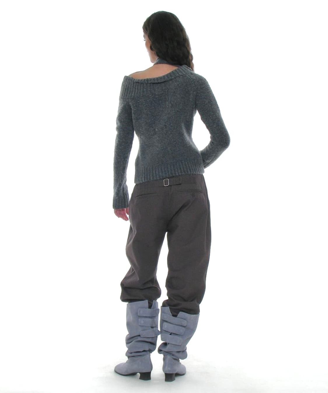 파르티멘토우먼 타이넥 스트랩 언발란스드 니트탑 차콜 리본그레이스카프원숄더 상품이미지7