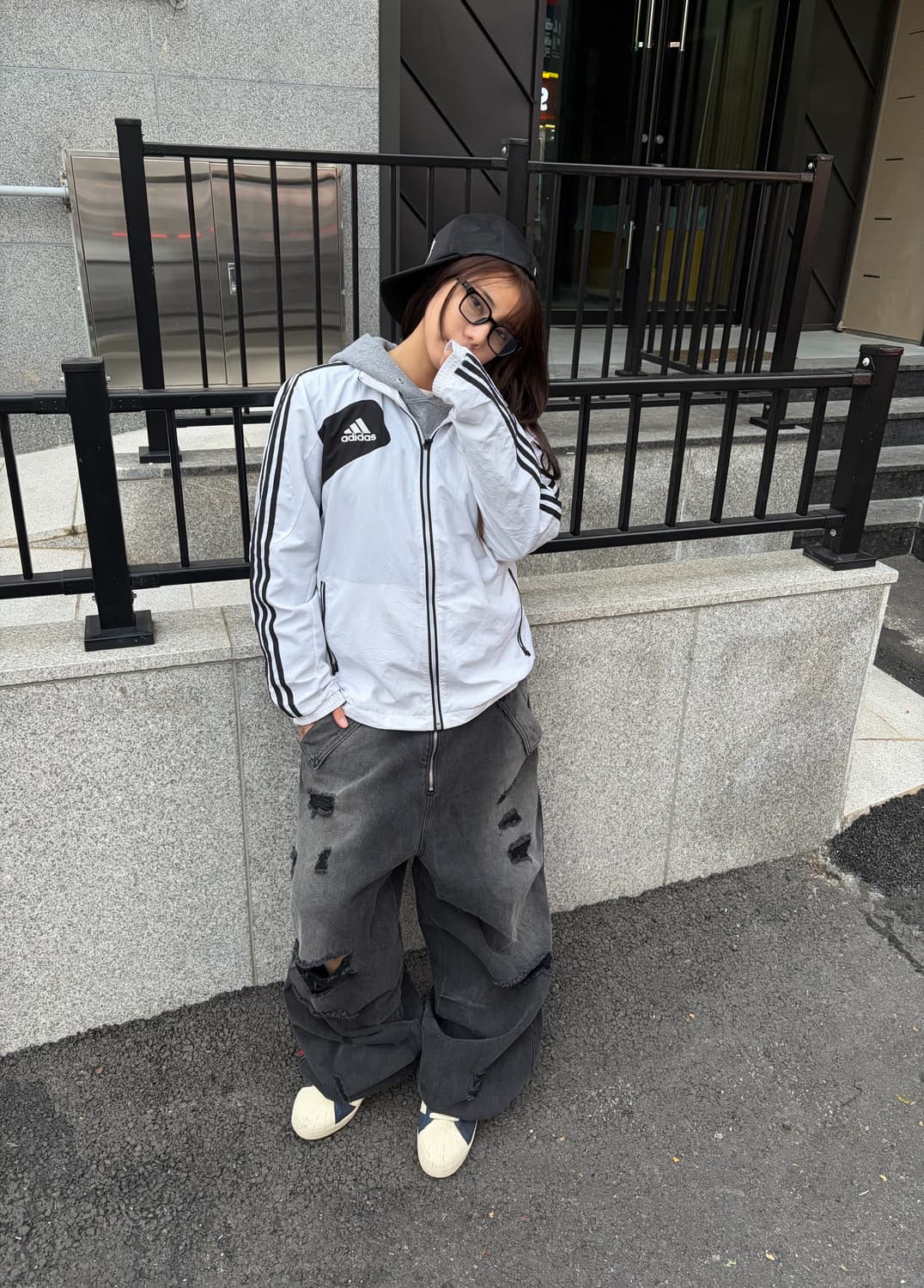 90s ADIDAS 올드스쿨 화이트 오레오 바람막이 상품이미지1