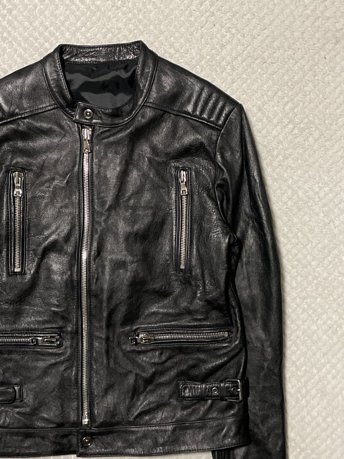 웨스턴 무드 이태리 램스킨 양가죽 바이커 레더 자켓 상품이미지3