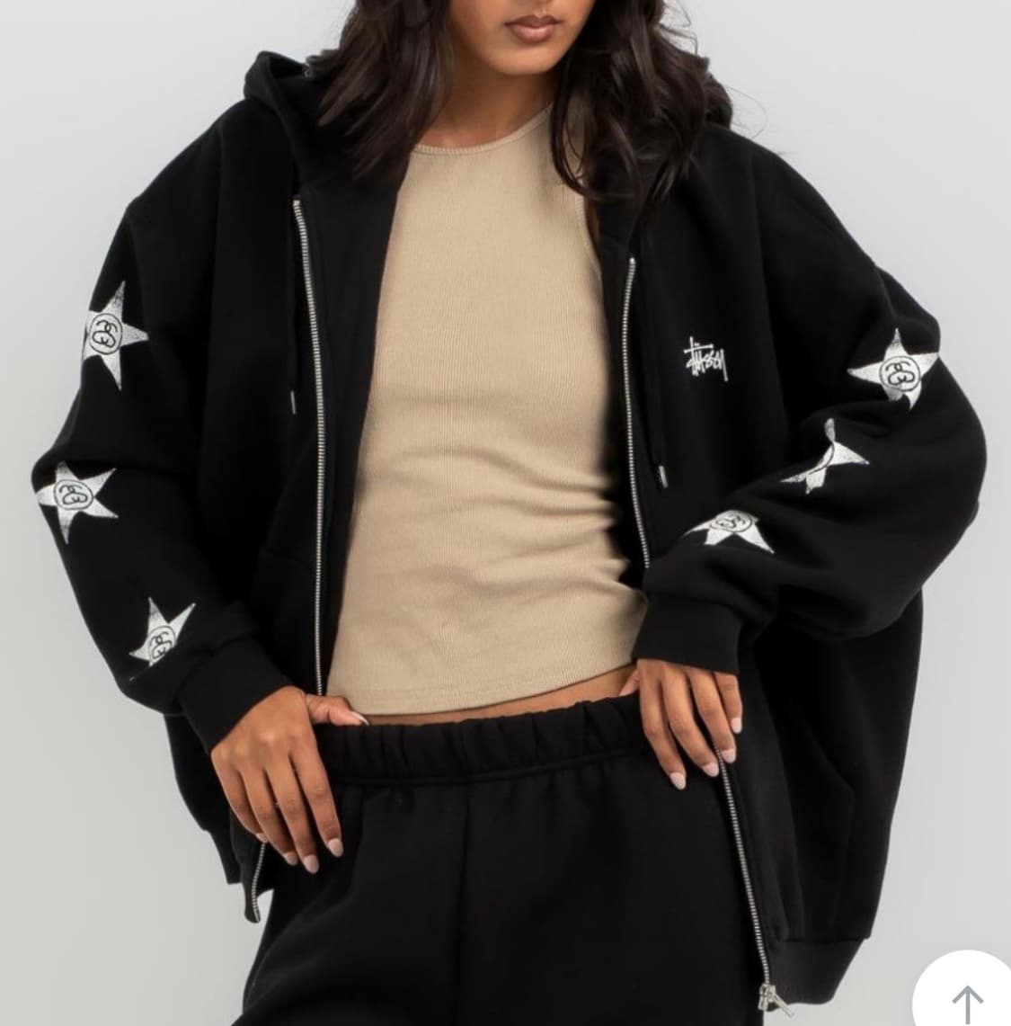 스투시 우먼즈 스타 라벨 후드 집업 블랙  상품이미지1