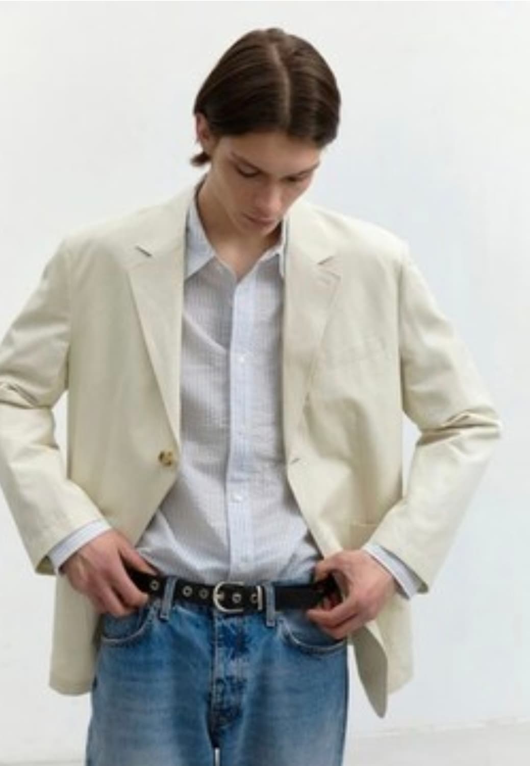 (착샷) 던스트 린넨 자켓 유니섹스 클래식 리넨 크림 상품이미지10