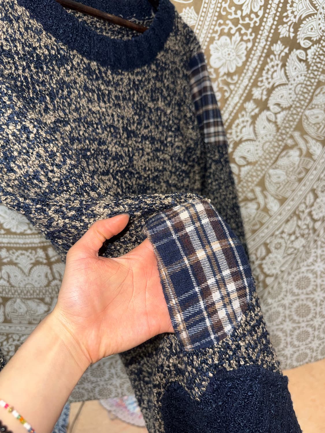 빈티지 여성 체크패치 라운드 니트  상품이미지5