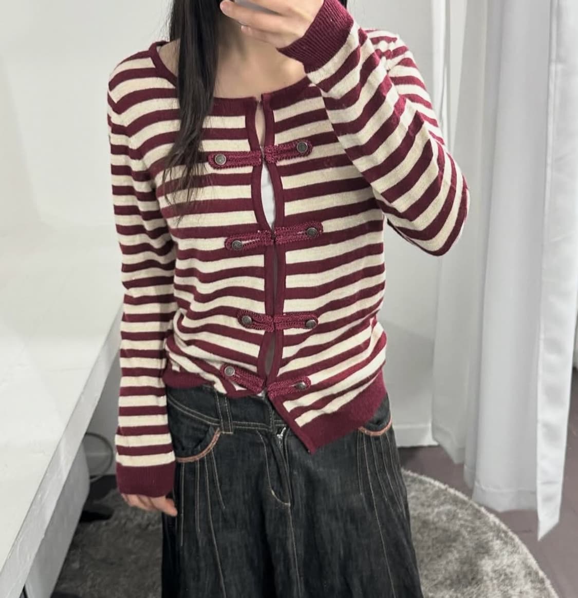 버건디 나폴레옹 스트라이프 가디건 상품이미지2