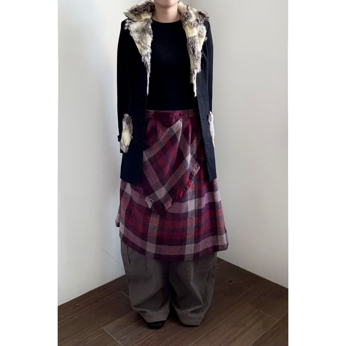 Layered Checkered Skirt 상품이미지1