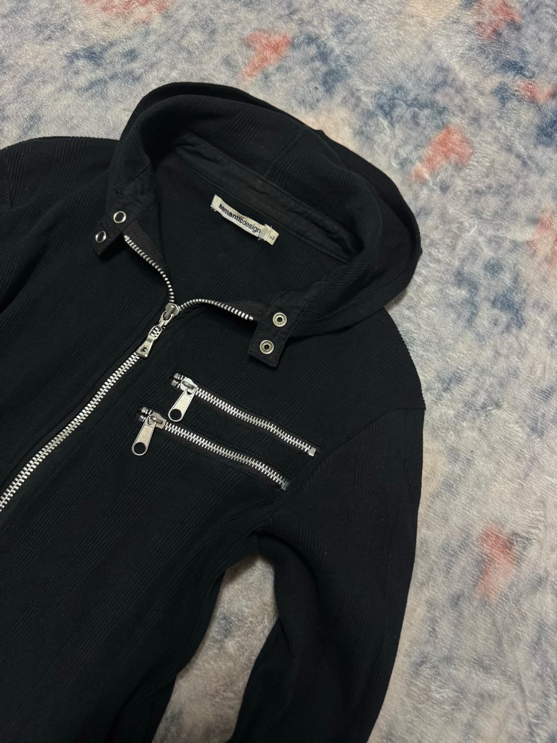 Semantic design ribbed rider hoodie 상품이미지4