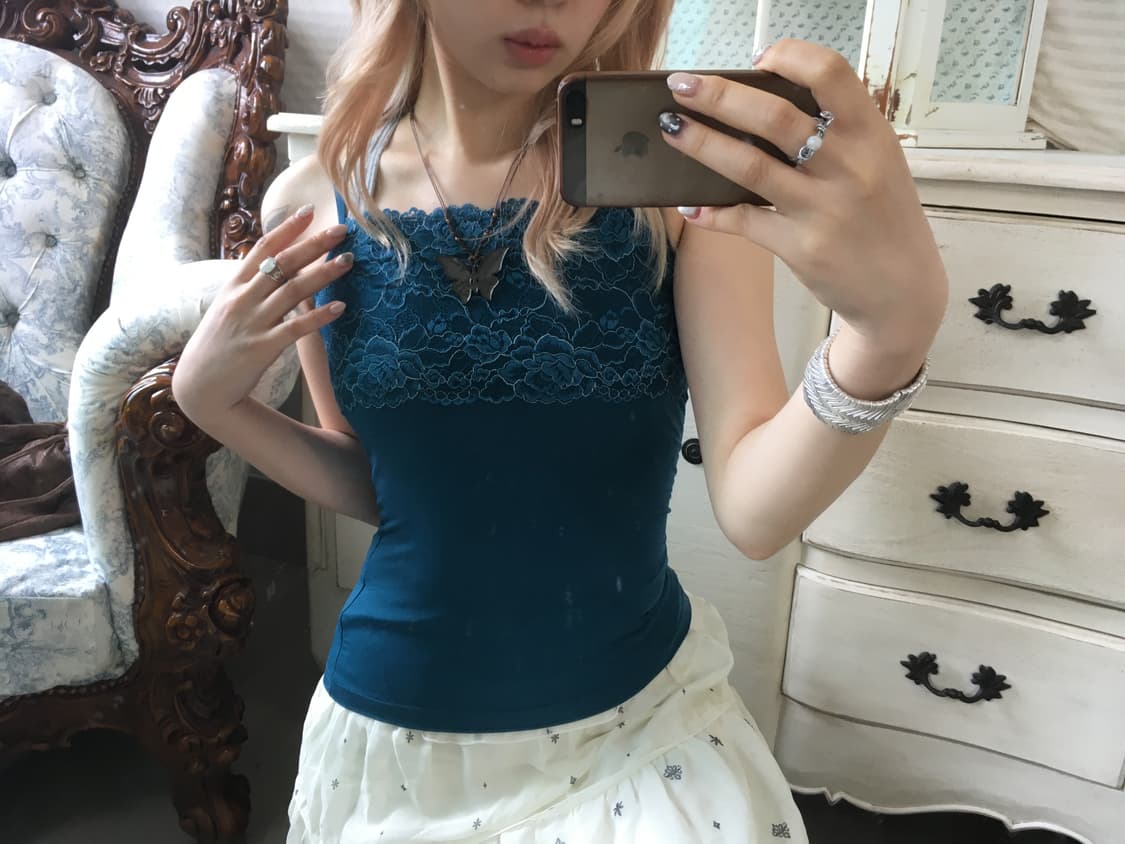 빈티지 청록 레이스 나시 상품이미지3