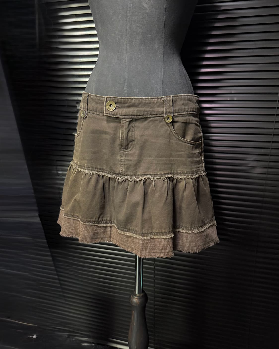 ONLY 브라운 갈색 캉캉 체크 데님 치마 에스닉 31 갸루 로리걸 펑크 상품이미지1