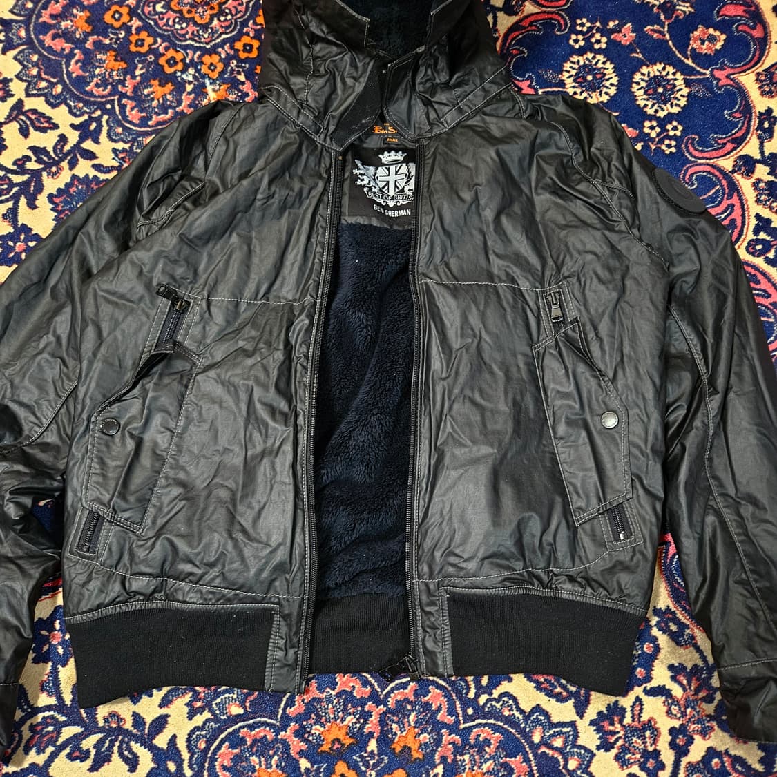 벤셔먼 00's 나일론 왁싱 바이커 후드 숏 자켓 95size 상품이미지5