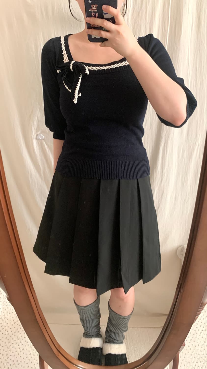 프렌치 프레피 리본 스퀘어 탑 상품이미지3