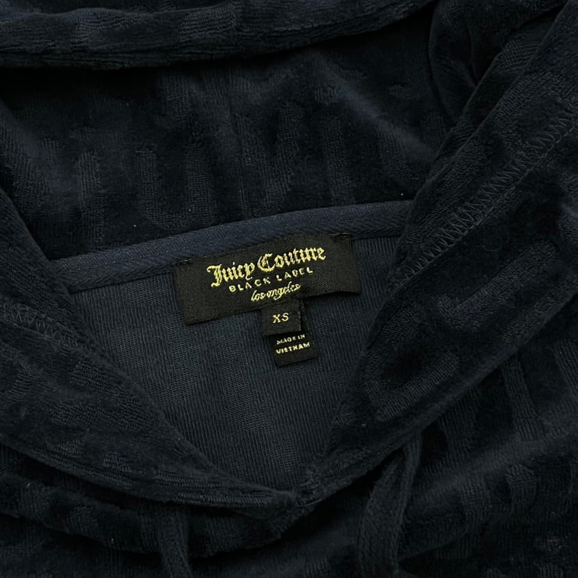 쥬시꾸뛰르 사이드 로고라인 패턴 네이비 벨벳 크롭후드 XS 상품이미지6