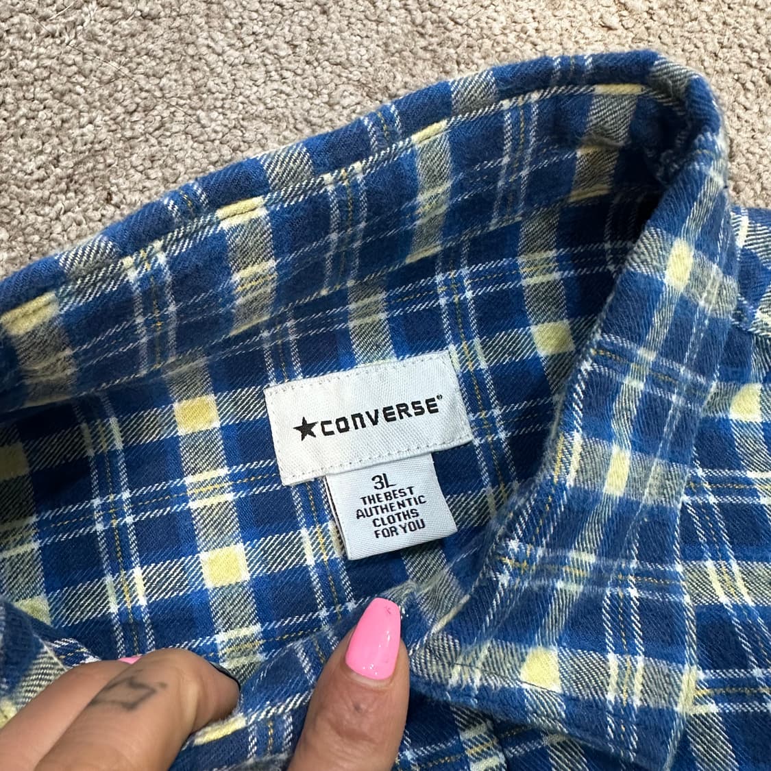 컨버스 블루 코튼 플란넬 체크 셔츠XL 상품이미지2
