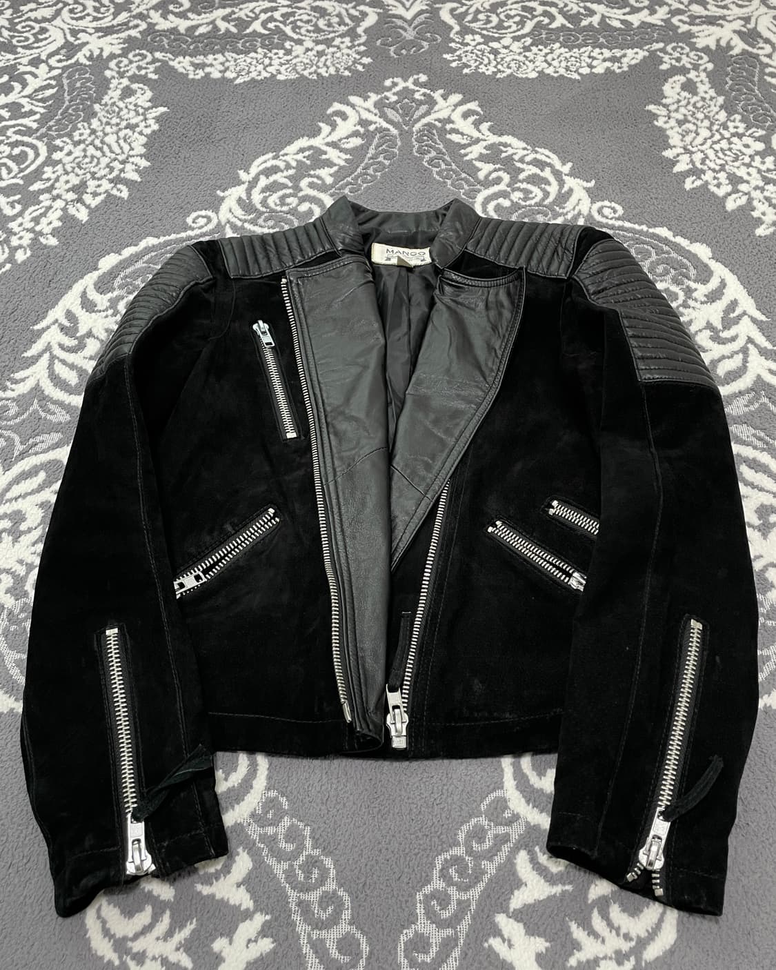 None Mixed Leather Moto Jacket 상품이미지3
