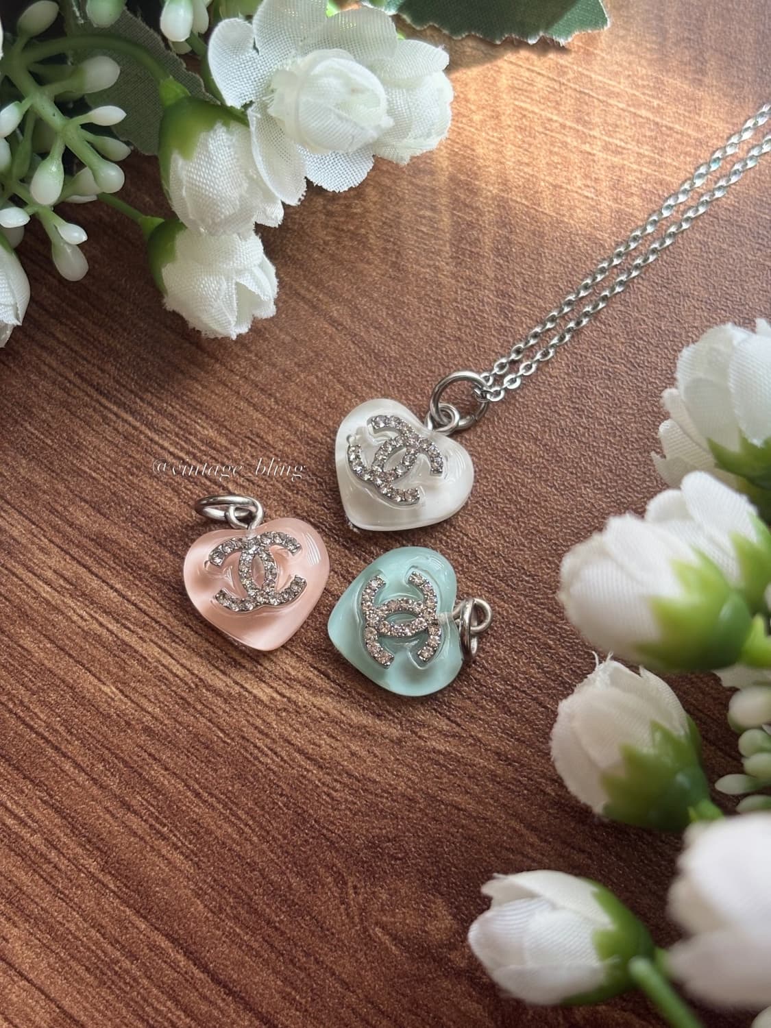 핑크) 샤넬 크리스탈 파스텔 하트 실버 목걸이 상품이미지3