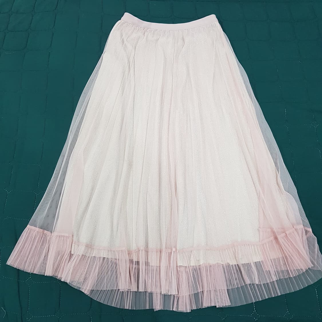 허리밴딩 플리츠 샤 롱 스커트 (블루, 핑크) 상품이미지7