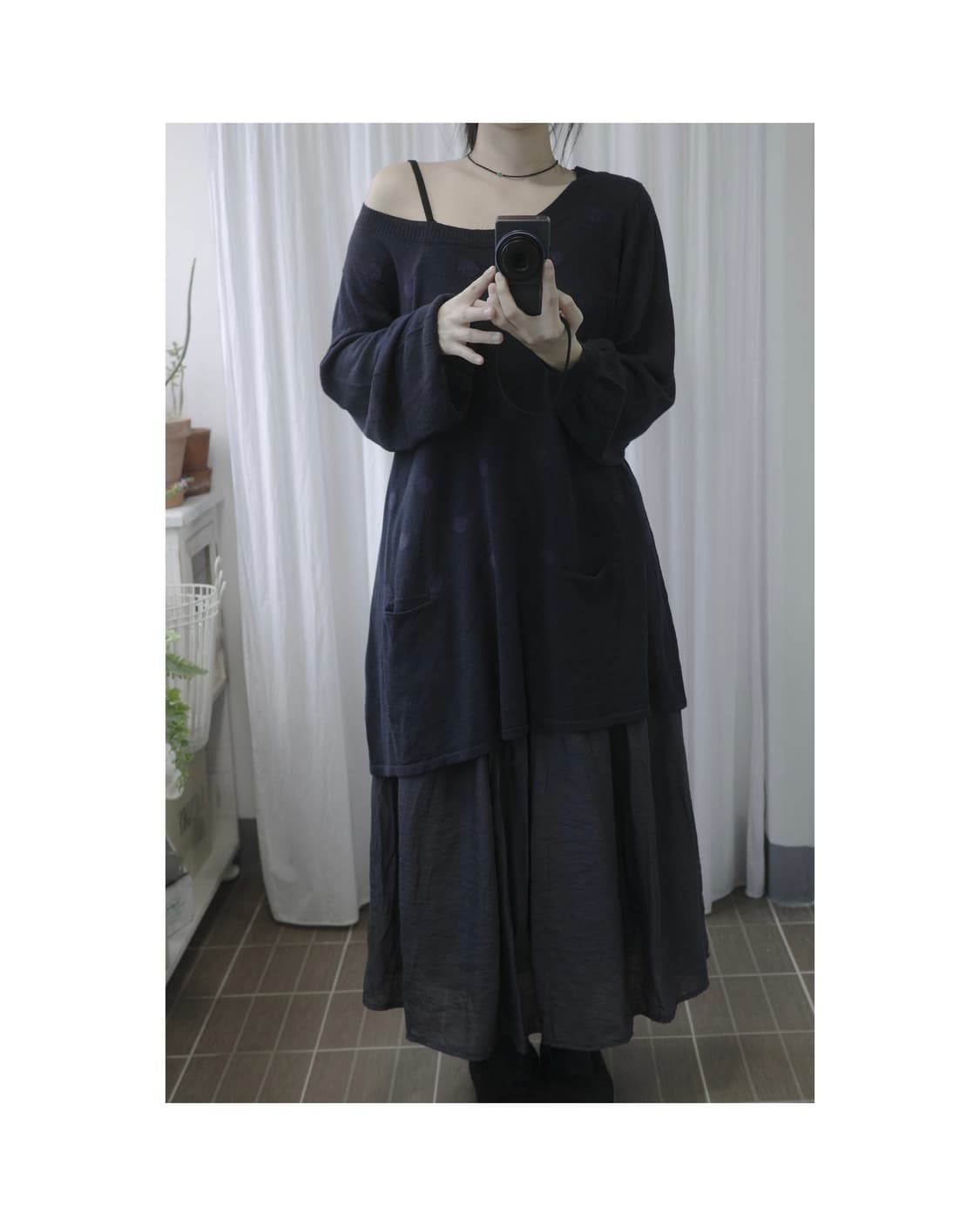 Navy dot open shoulder kint 상품이미지5