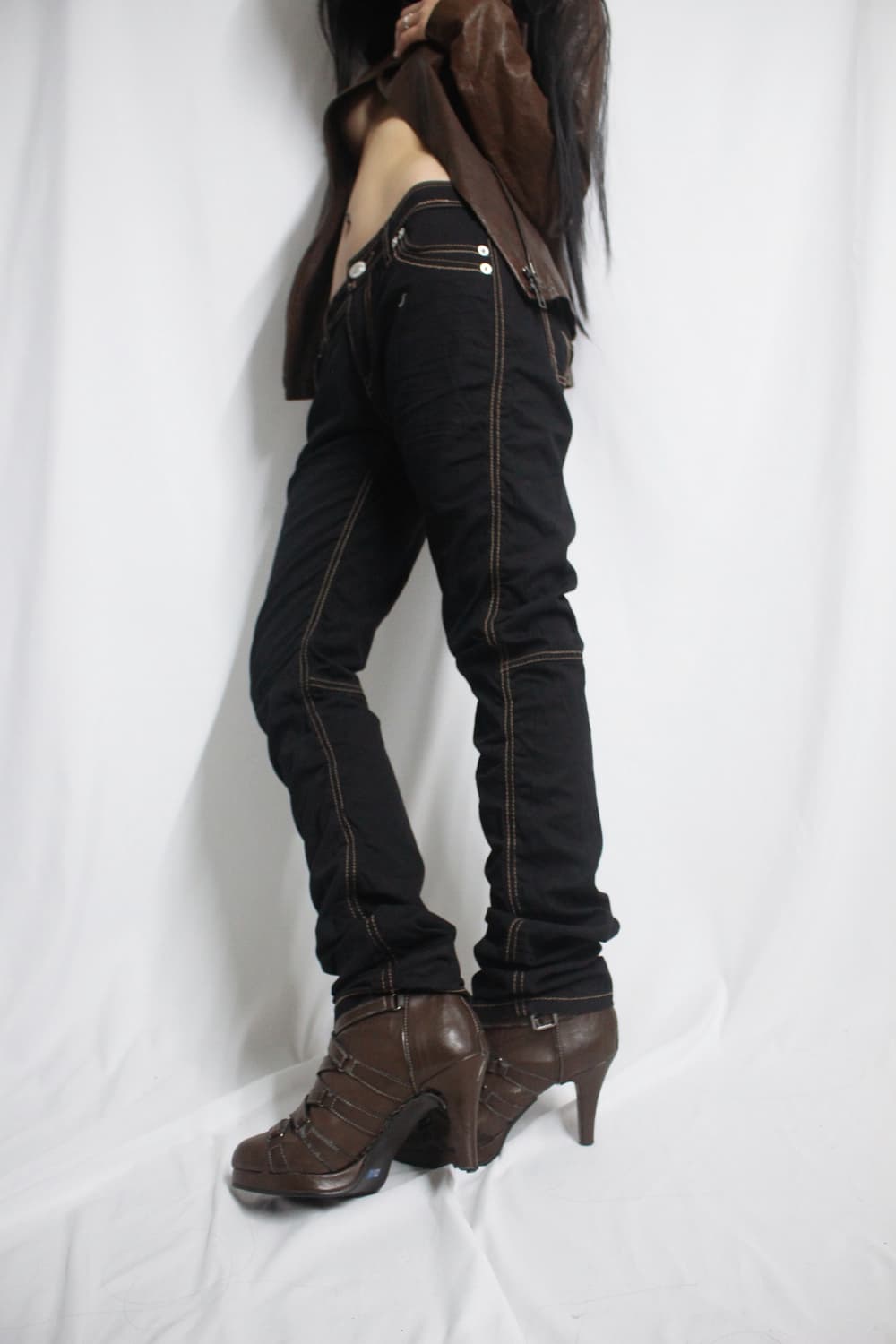 brown stitch shirring straight jean 상품이미지8