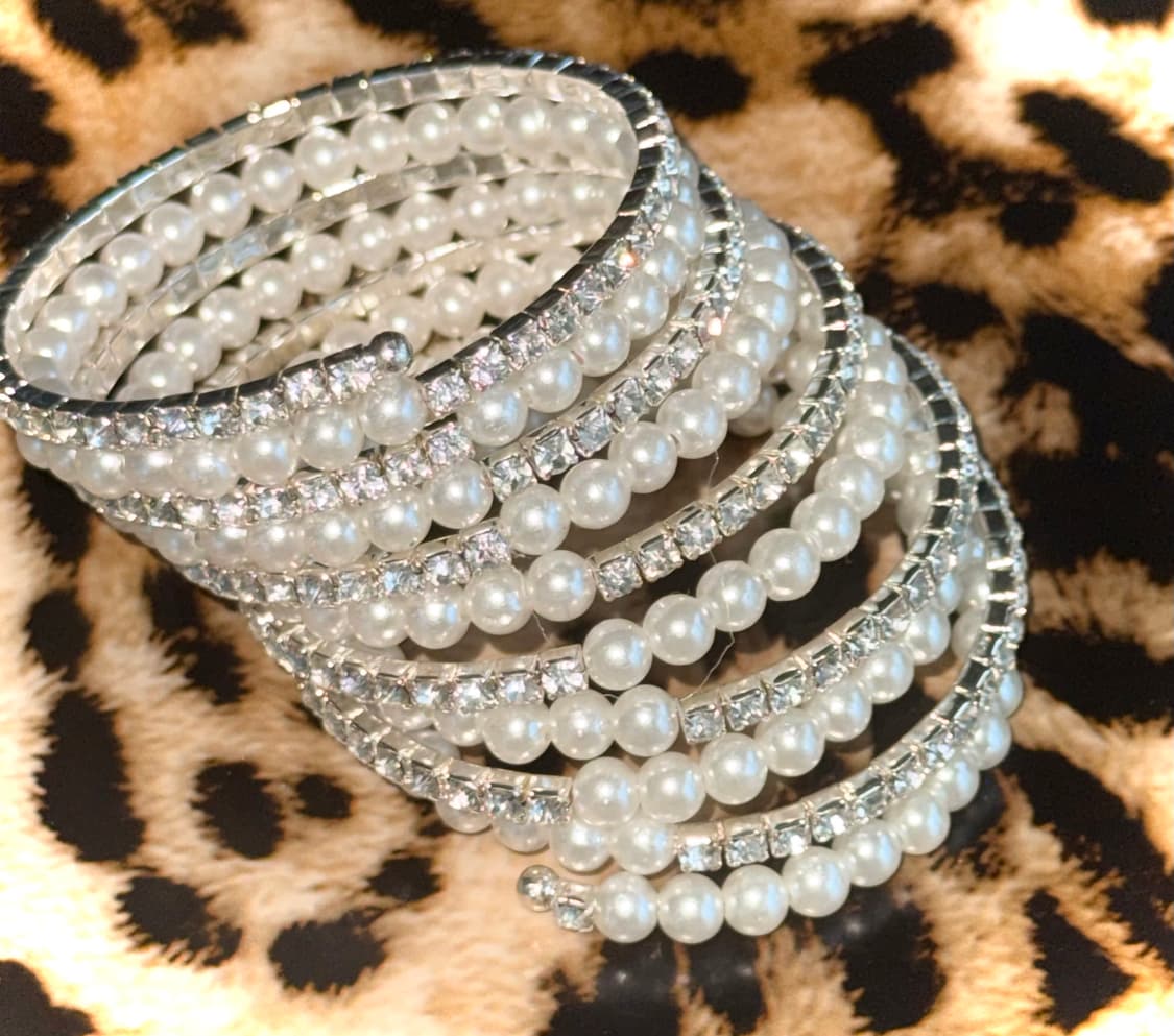 시부야 갸루 진주 큐빅 뱅글 팔찌 상품이미지4