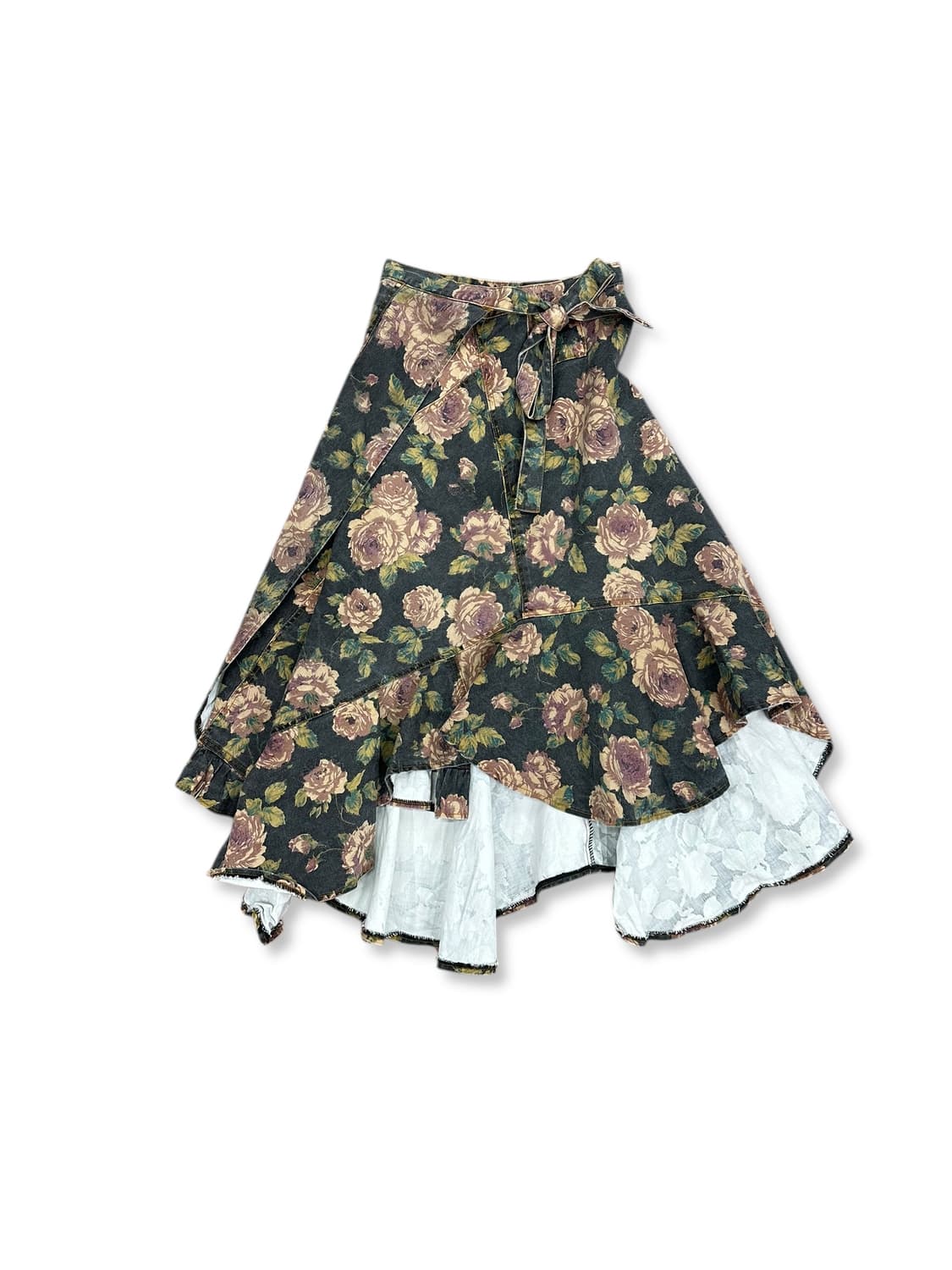 Floral Denim Ruffle Wrap Skirt 상품이미지1