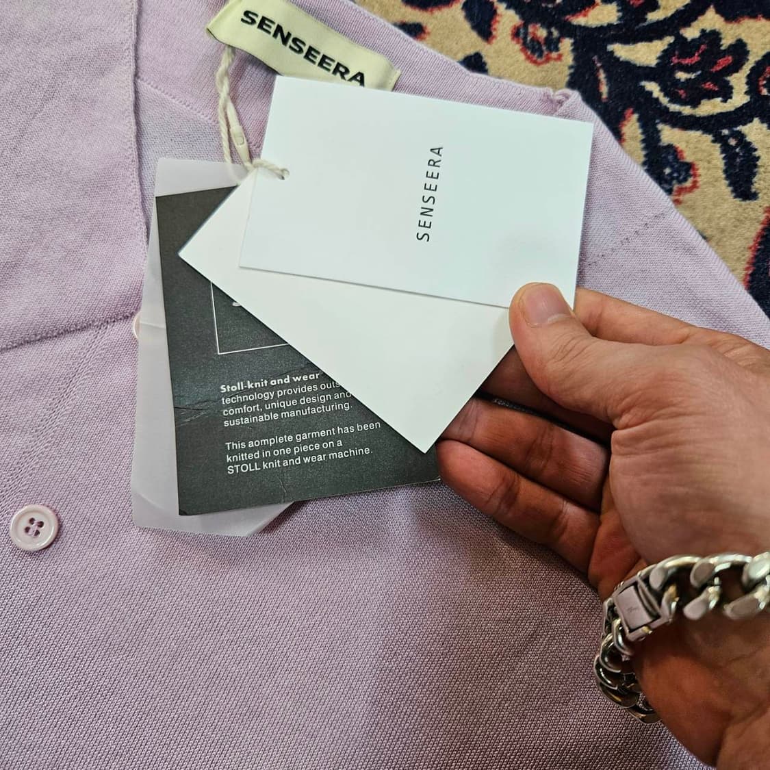 (새상품)Senseera Tencel 카라 스티치 퍼플 반팔 니트 상품이미지5