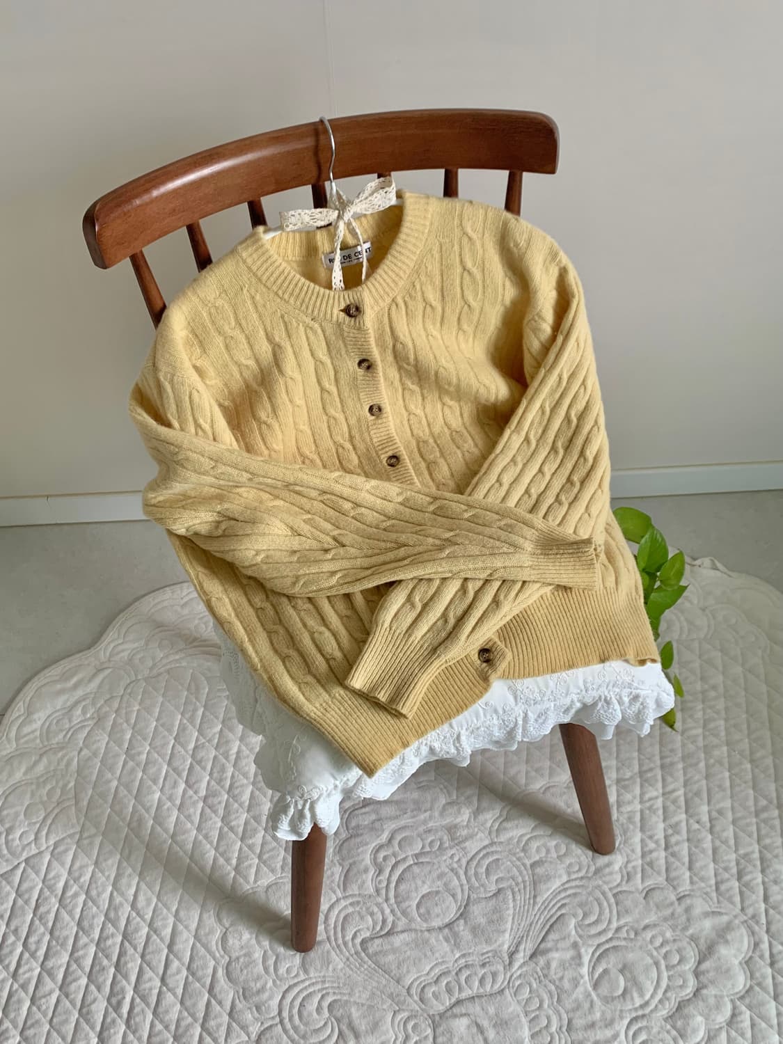 울 앙고라 90 버터 옐로우 가디건 상품이미지3