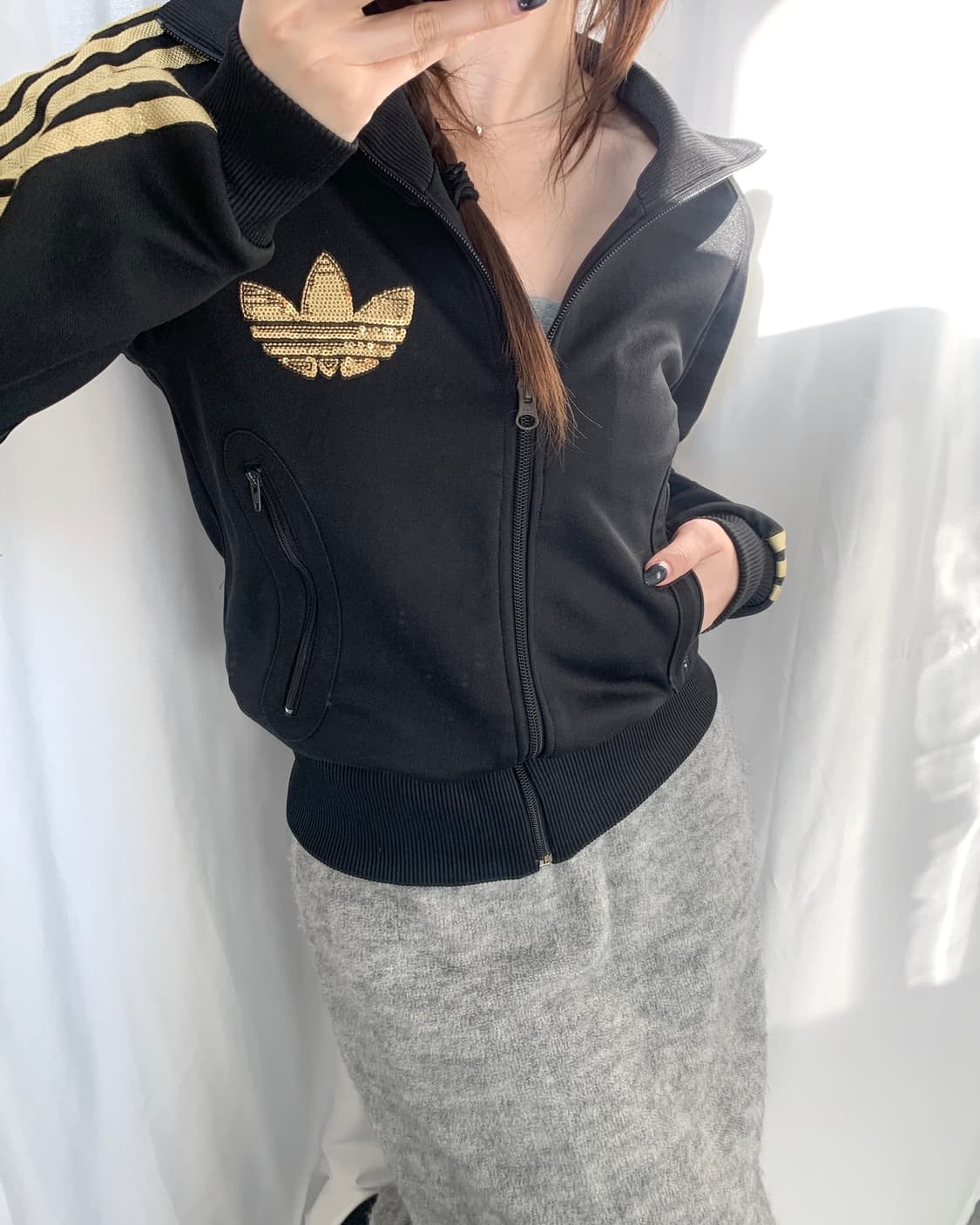 Adidas 아디다스 골드글리터 블랙컬러 우먼 트랙탑 상품이미지2