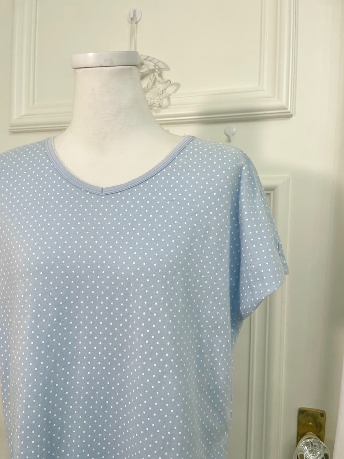 sky blue white dot half top 상품이미지7