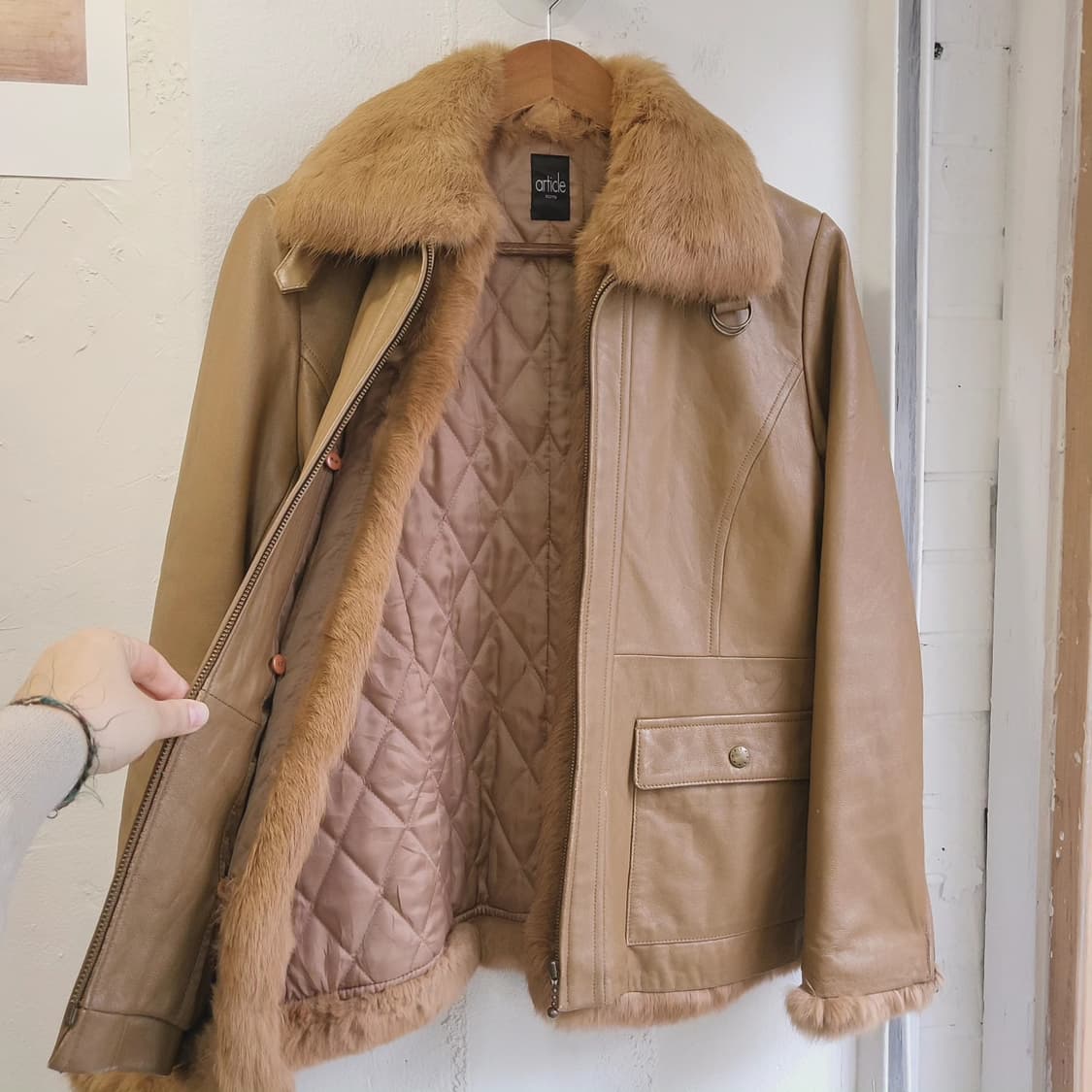 카멜 양가죽 래빗퍼 자켓 여자 M 상품이미지7