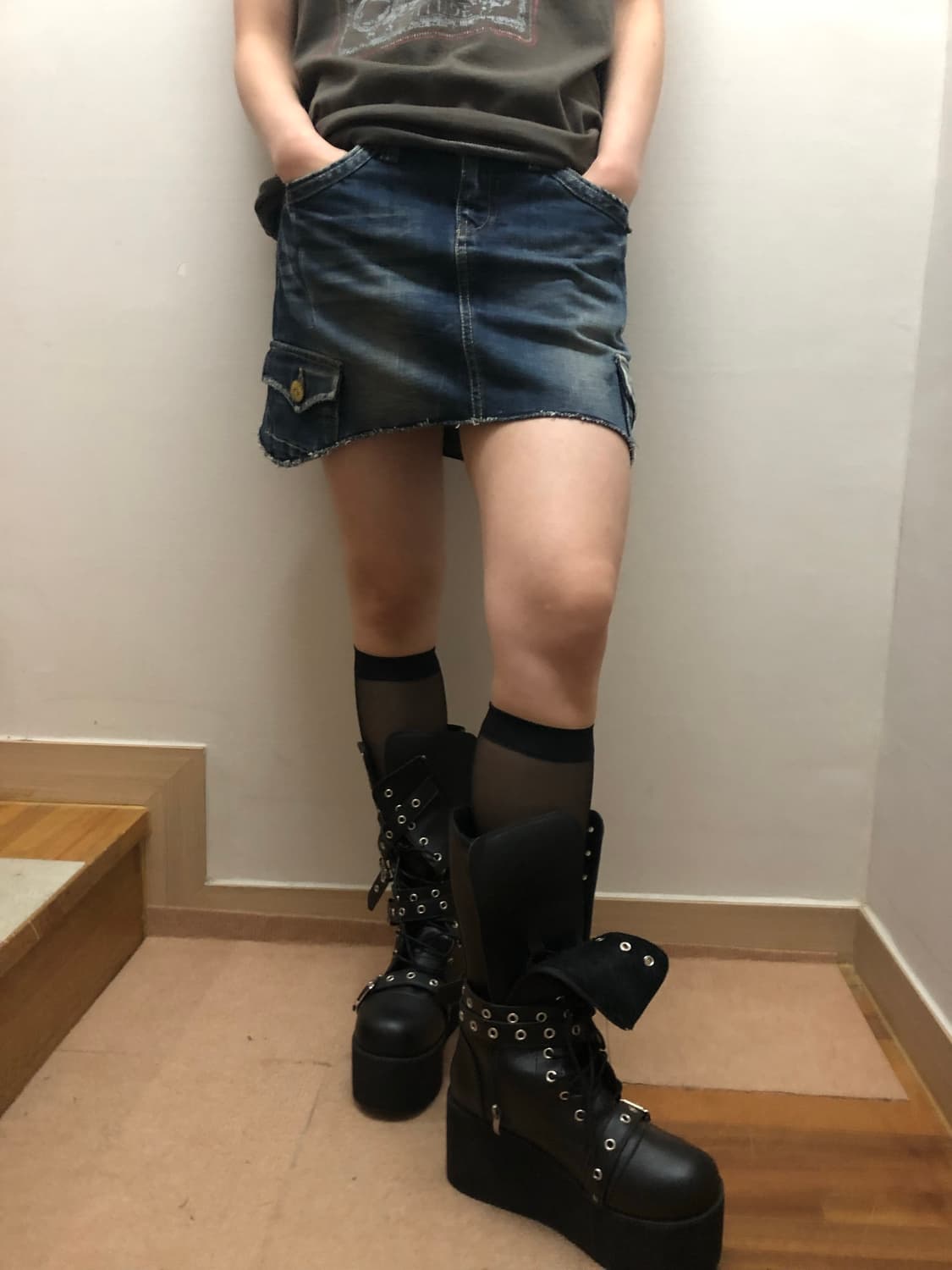 빈티지 데님 카고 미니 스커트 상품이미지7