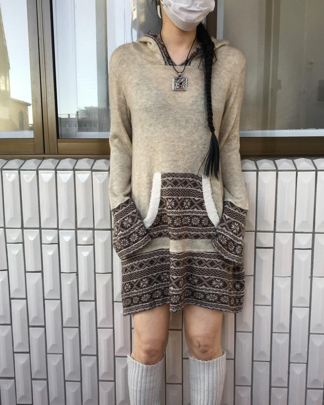 Snow pattern hood knit onepiece 상품이미지6