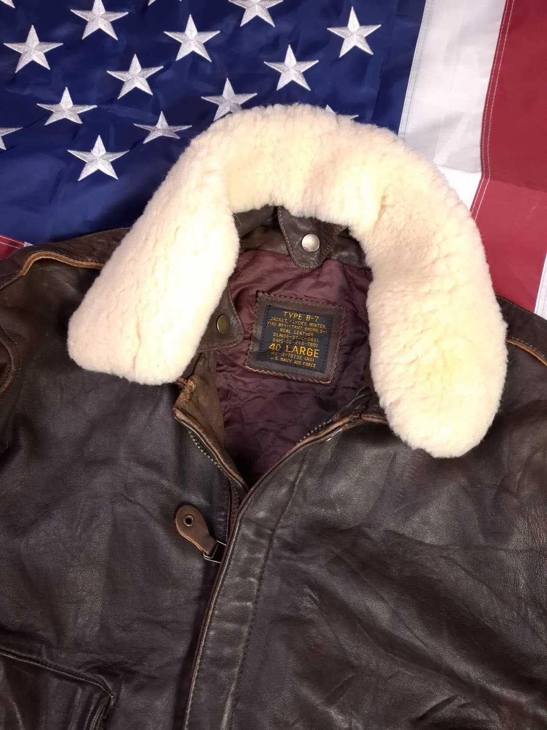 90's 국내산 일본판 빈티지 B-7 리얼레더 항공자켓 상품이미지3
