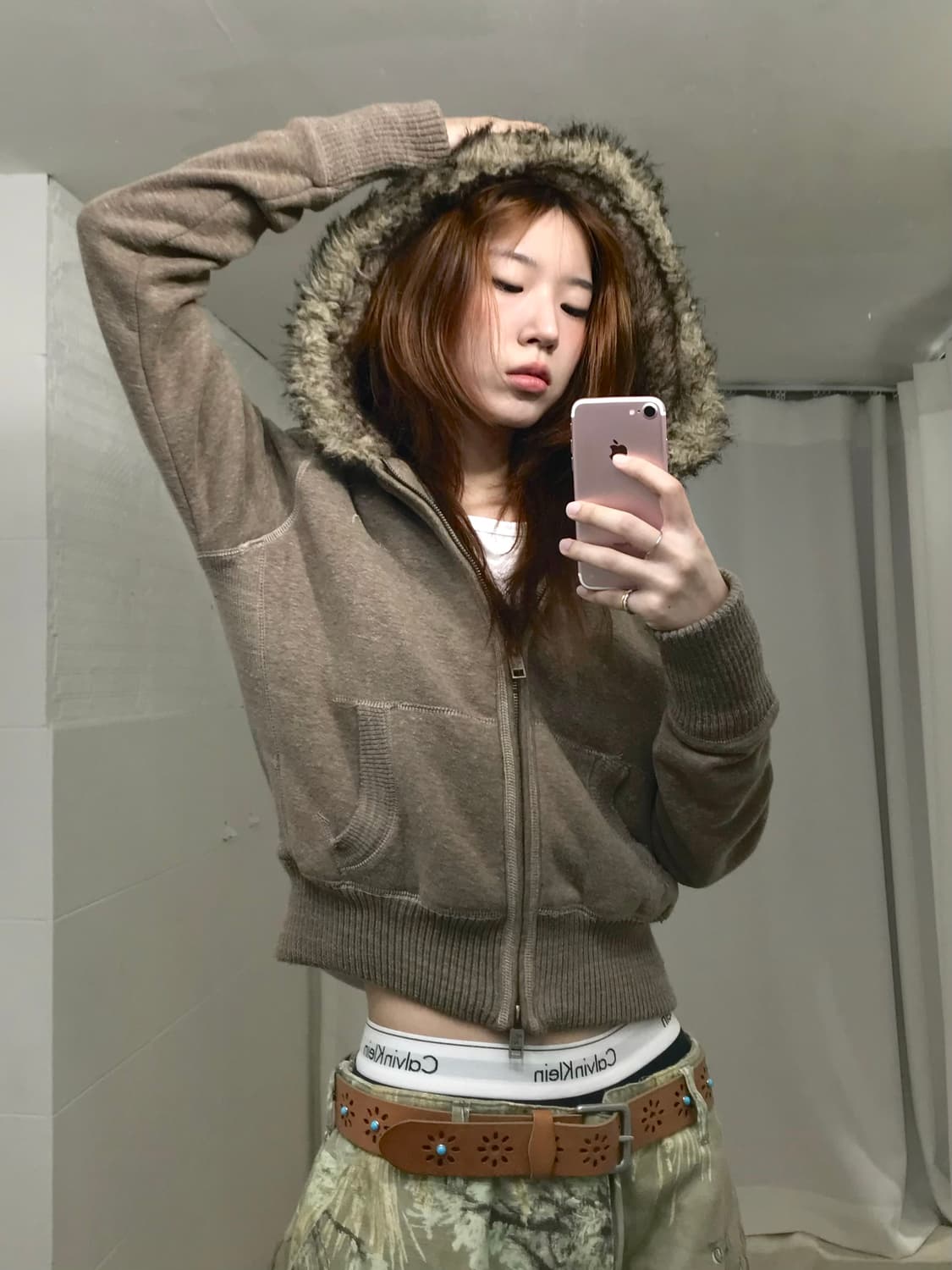 아베크롬비 울프죠 y2k 브라운 퍼 후드집업 상품이미지1