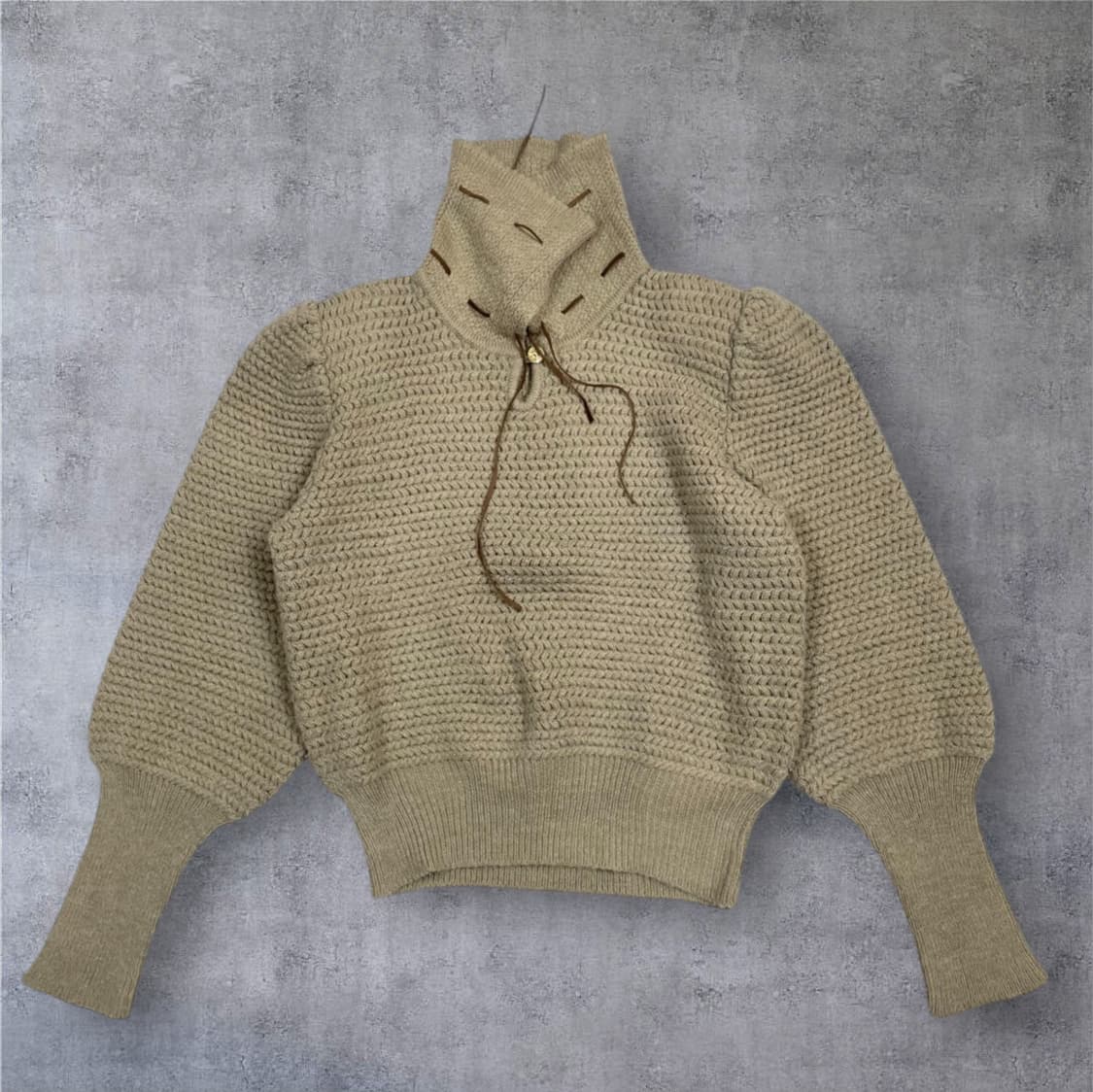 Chic Lee 80s 진베이지 퍼프소매 카라 니트 90 상품이미지3