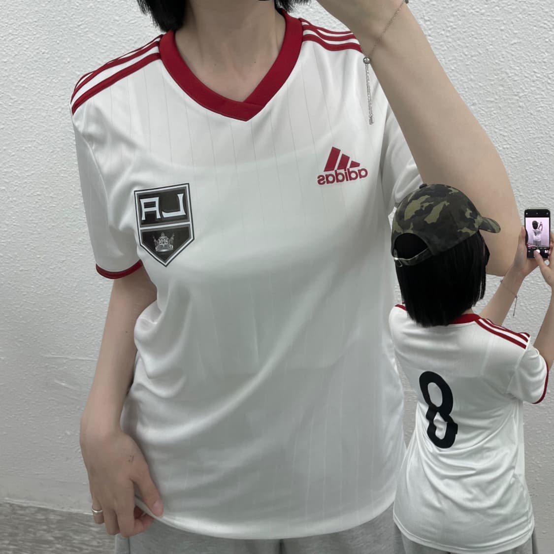 아디다스 에센셜 레드라인 화이트 LA갤럭시 싸커티 L 상품이미지5