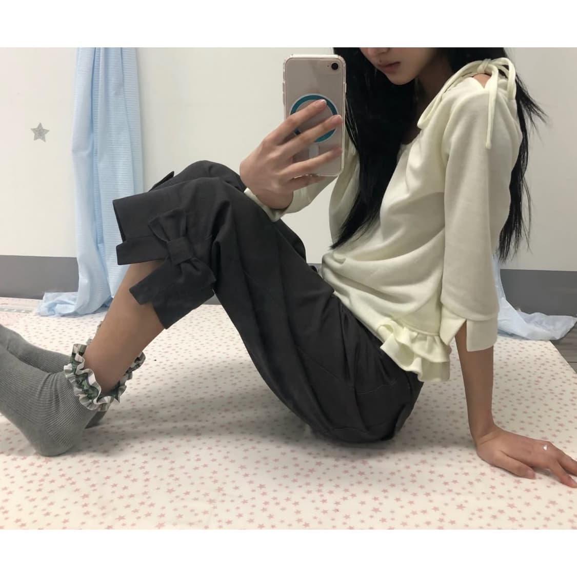 체메씨 셔링 미드 슬리브 프릴 탑 레몬 티셔츠 상품이미지4