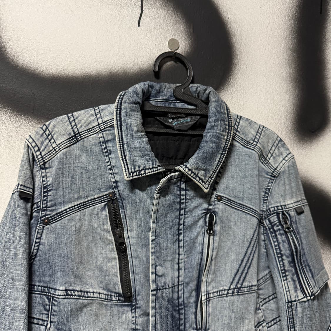 Cordura 코듀라 멀티 디테일 워싱 크롭 데님 바이커 자켓 상품이미지3