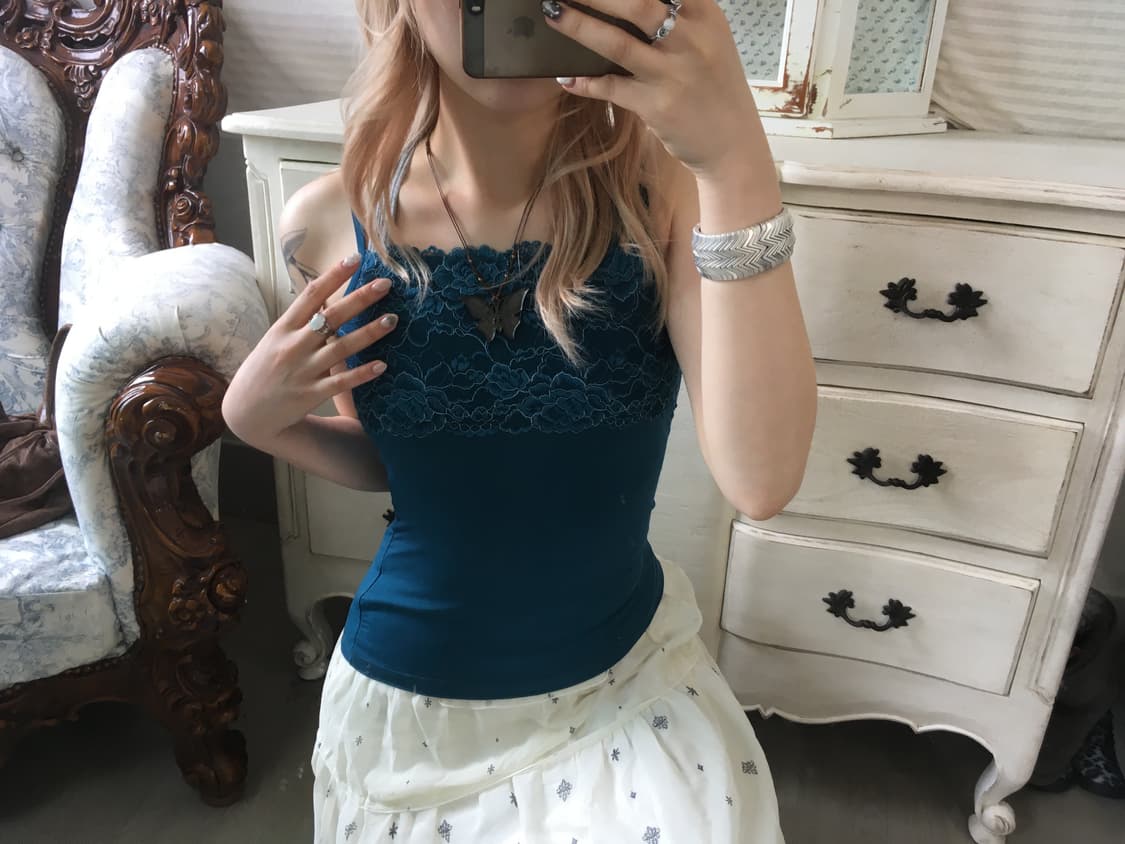 빈티지 청록 레이스 나시 상품이미지4