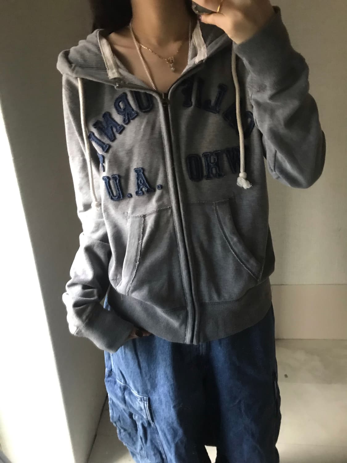 후아유 그레이 네이비 후드집업 상품이미지5