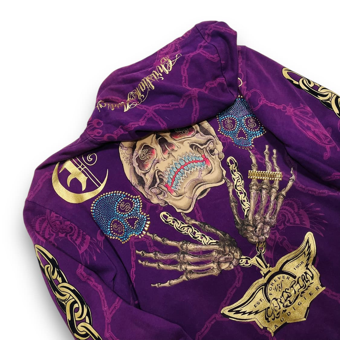 크리스찬 오디저 골드 체인 스컬 스터드 퍼플 후디 집업 상품이미지4