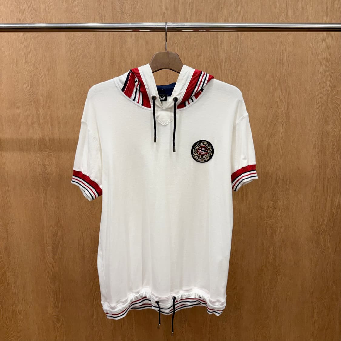 돌체앤가바나 후드 반팔 티셔츠 스트라이프 포인트 밑단 스트링 화이트 상품이미지2