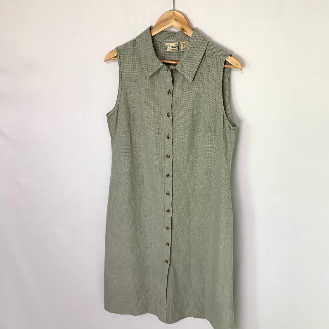 LLBean 민소매 린넨 혼방 헤링본 패턴 슬리브리스 셔츠 롱원피스 상품이미지3