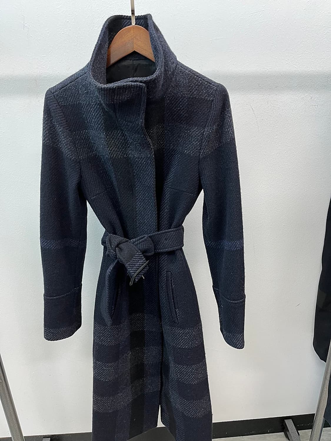 여) 버버리 네이비 체크 울코트  상품이미지2